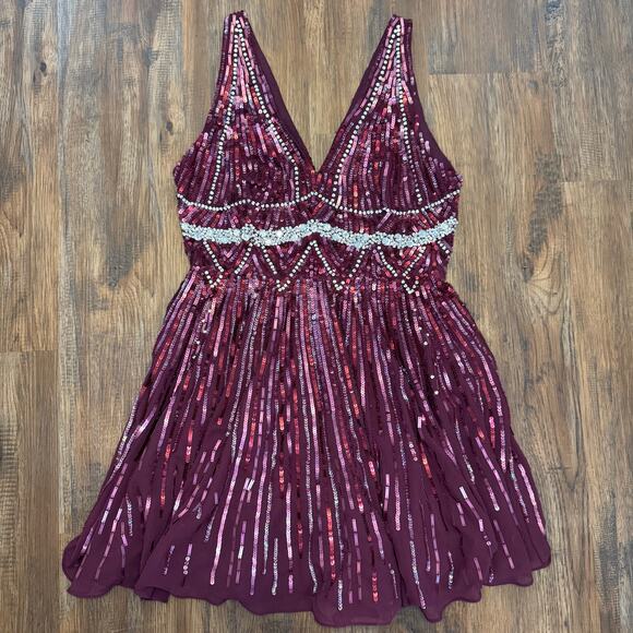 ASOS sequin fit and flare skater embellished mini dress US 8 glam formal party - Picture 1 of 12